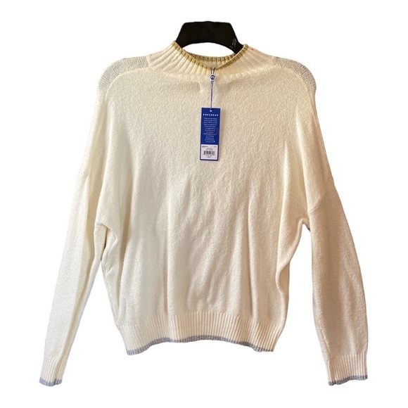 Popsugar Large medium Cream Silver Gold High Neck Soft Long Sleeve Sweater EUC - Picture 2 of 8